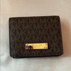 NWOT Michael Kors Dark Brown Wallet with Gold Accent